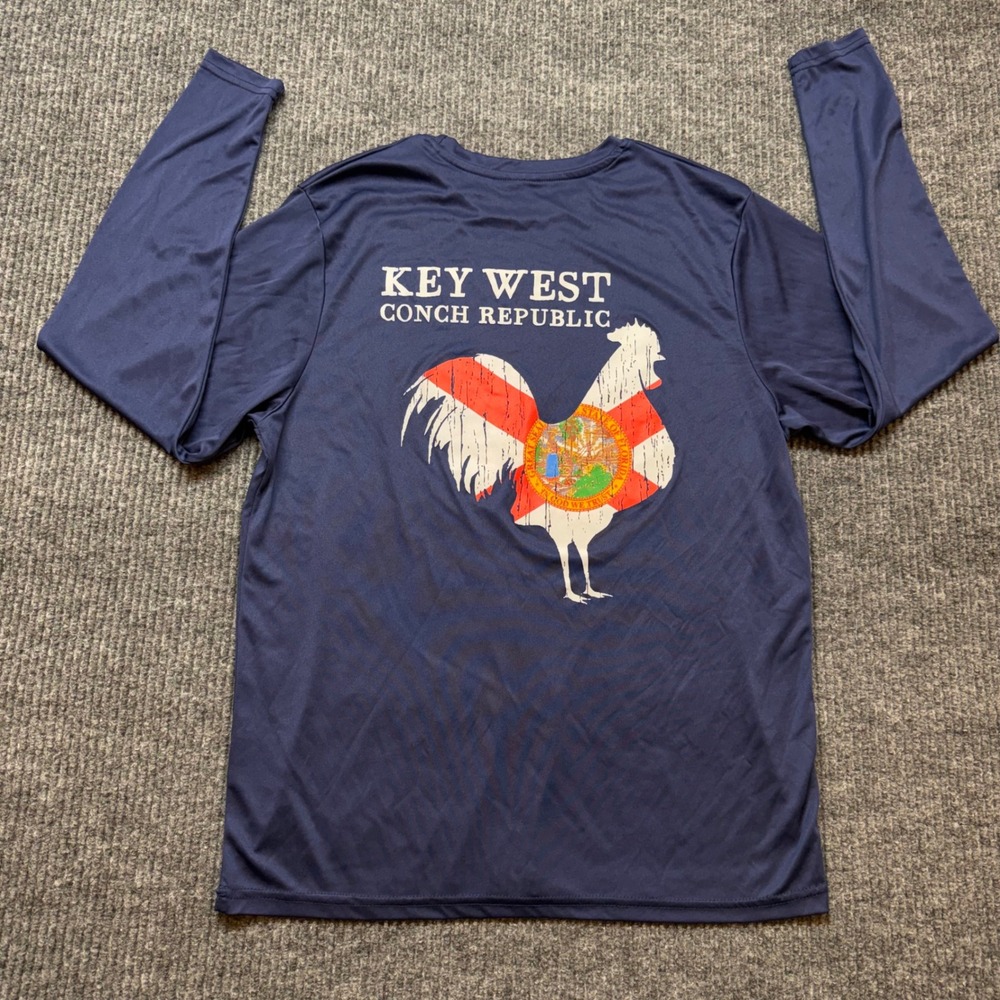 Sandal Life Key West Conch Republic Rooster Performance Shirt Mens S Blue LS